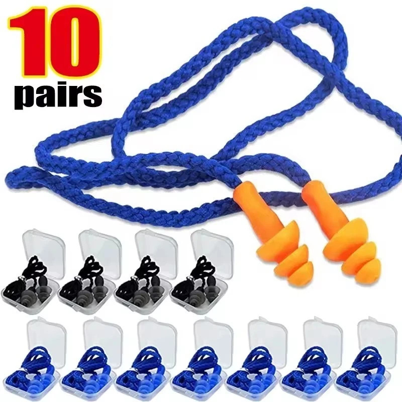 10 Pair Silicone Corded Ear Plugs Reusable Shooting Hearing Protection with Cord