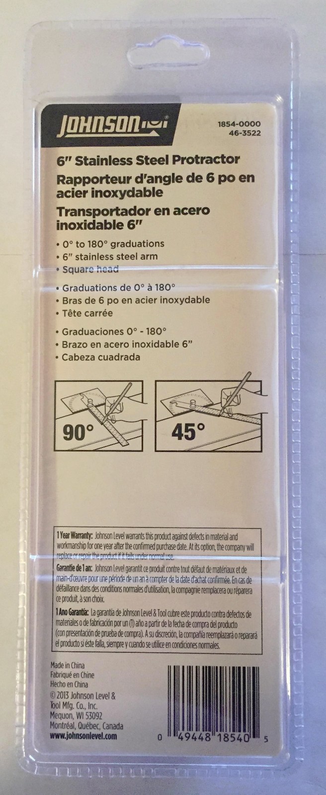 JOHNSON 6″ STAINLESS STEEL PROTRACTOR and 6″ SS RULER 1854-0000 1852-0600