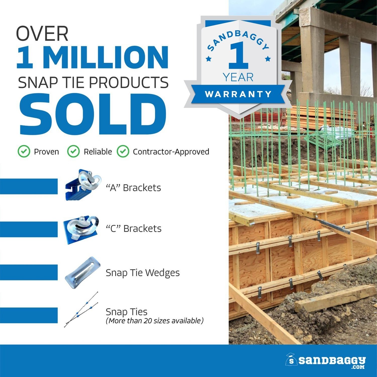 Sandbaggy 18″ x 4 ¾» Standard Snap Ties For Concrete Forms (Short End)
