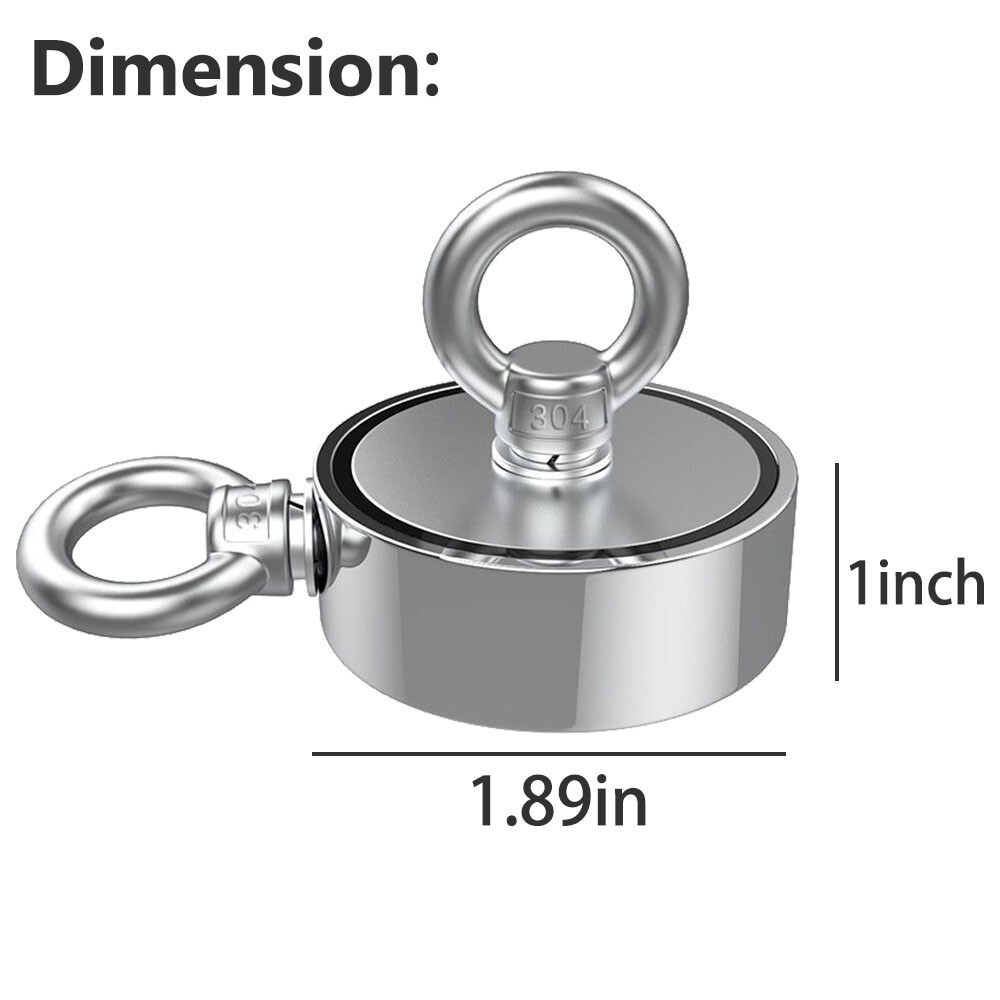 600- 2000 LBS Strong Fishing Magnet Kit Pull Force w/ 66ft Rope Carabiner Gloves