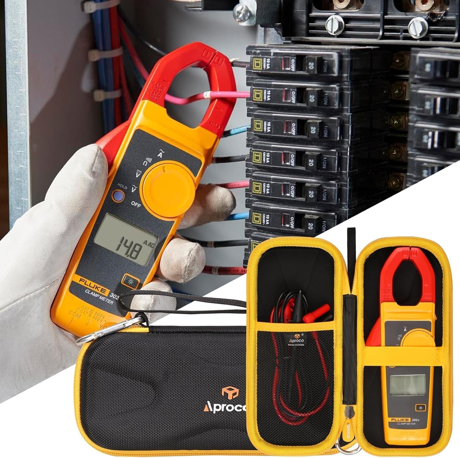 Aproca Hard Case Compatible with Fluke 302+ / 323/324 / 325 Digital Clamp Meter,