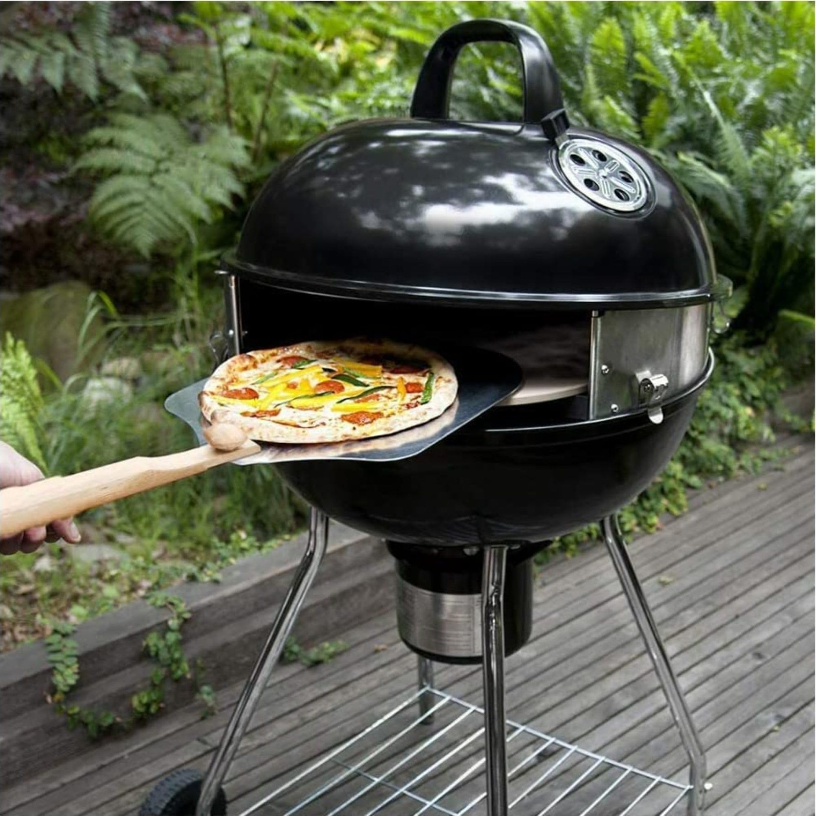 PC7001 PizzaQue Deluxe Outdoor Pizza Oven Kettle Grill Conversion Kit, Silver…