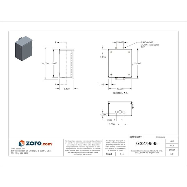 Wiegmann Rhc101206 Padlockable Hasp Electrical Enclosures, 12 In H, 6 In D, 10