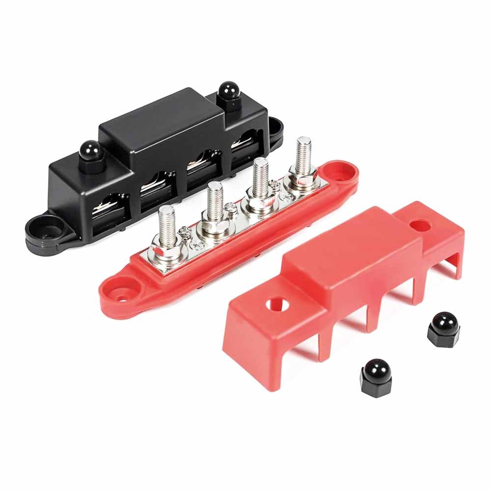 12V 250A Bus Bar Power Distribution Block 4 x 3/8″ Studs Battery Terminal Block