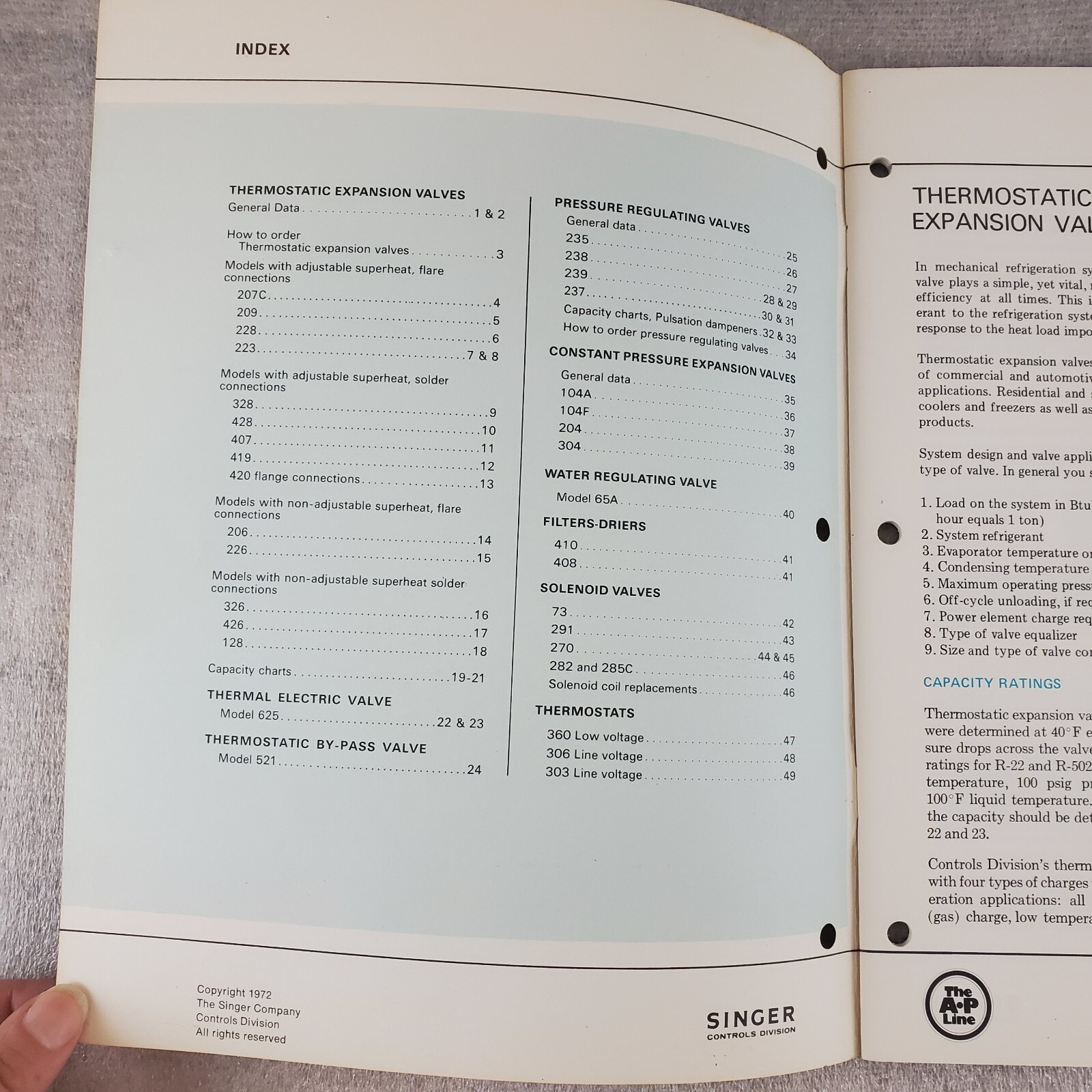 Singer General Catalog Refrigeration and Air-conditioning Controls 1972 A.P Line