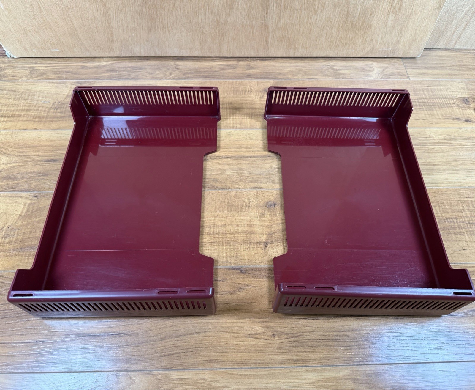 VTG 80s Tenex Stack On Desk Letter Paper Trays Maroon Burgundy MCM Organizer USA