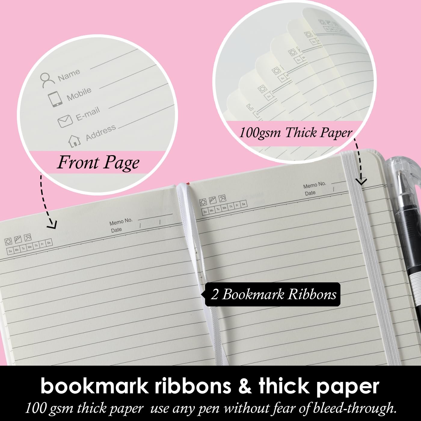 Small Notebook Pocket Size Journal 3.7″ x 5.7″, 3 Pack, Black_Gray_White