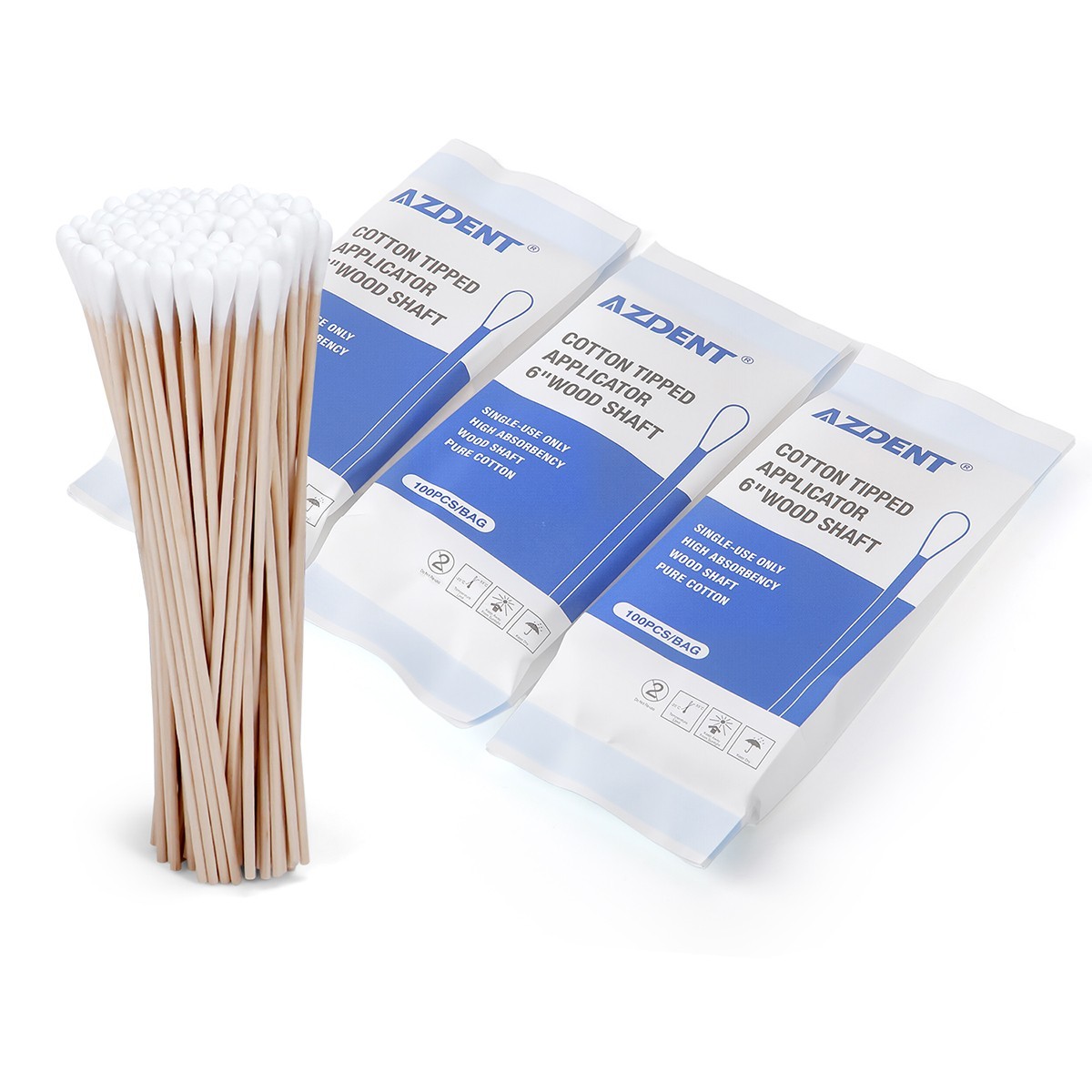 500pcs Cotton Tipped Applicators 6″（15.2cm）Wood Shaft Medical Disposable Clean
