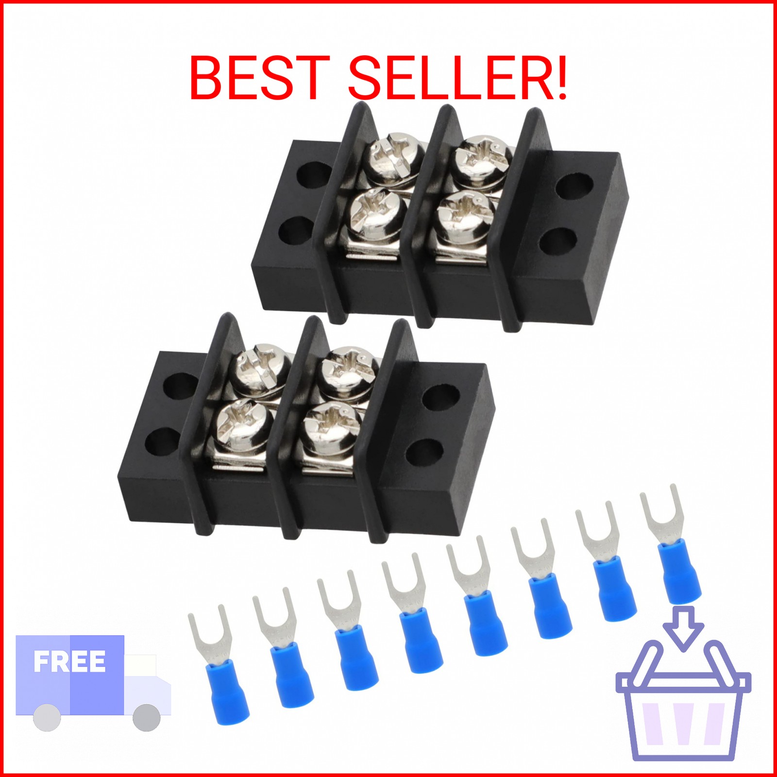 Terminal Block,2 Pack 2 Circuits 20-30A 200v-450v Dual Row Screw Terminals Strip