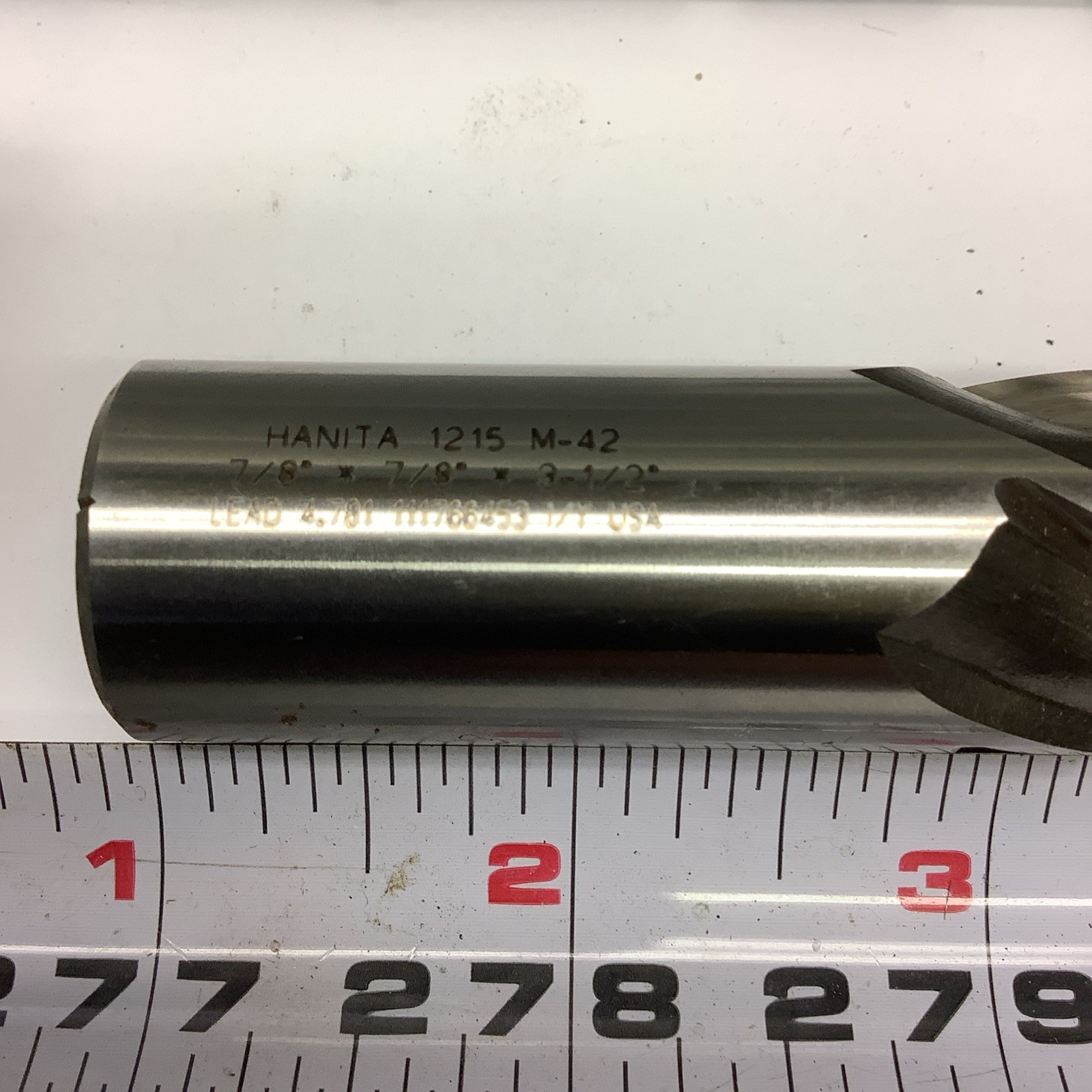 Hanita Cobalt M 42 End Mill, 7/8 X 7/8 X 3 1/2 X 5 3/4 , USA , 4 Flute, 3112-15