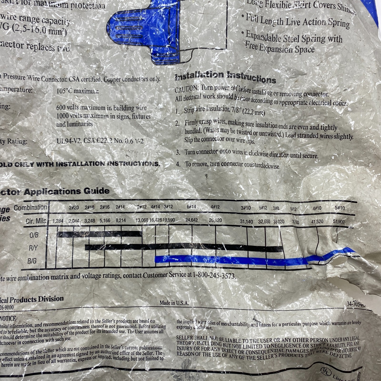 3M Scotchlok 2 B/G Blue Wire Connectors 14-6 AWG (2.5-16.0mm) 105 PCS