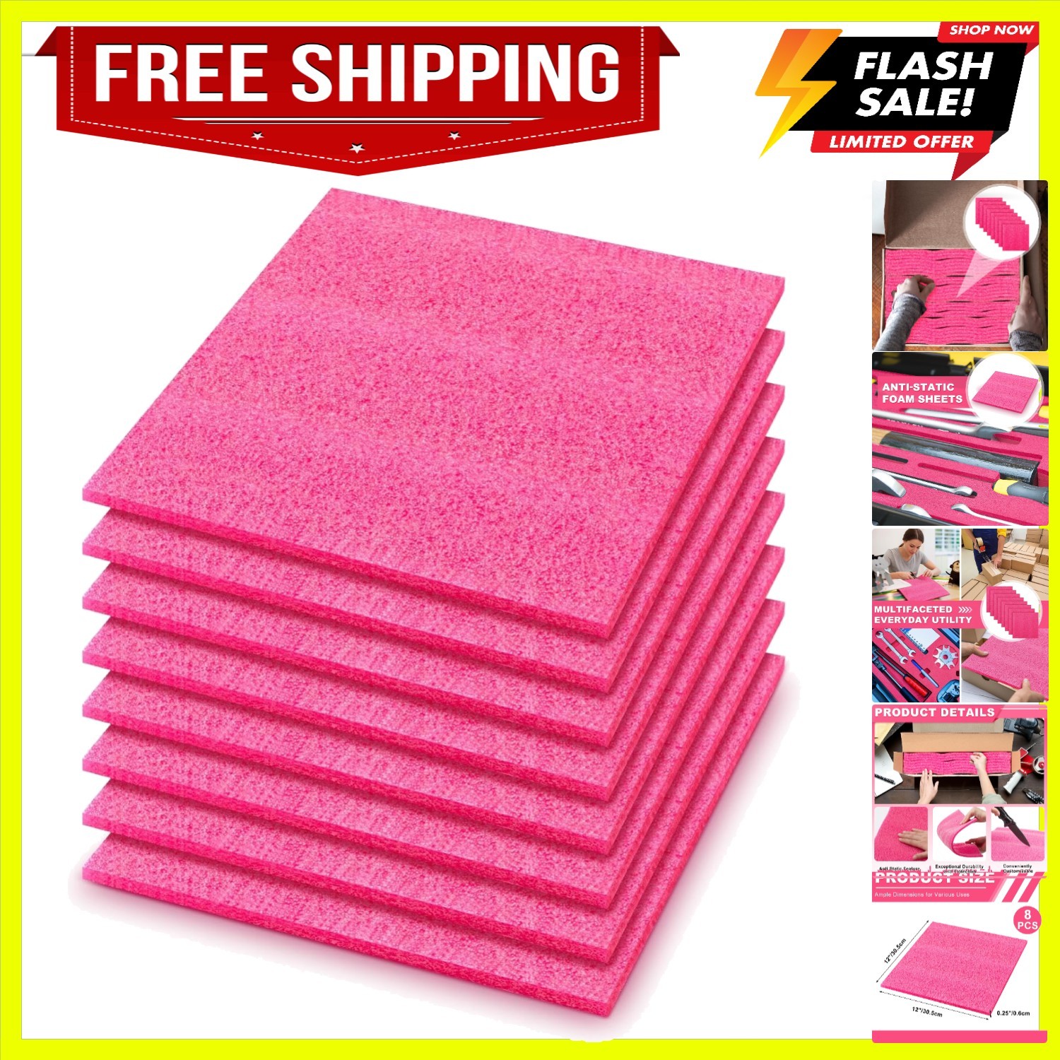 Cuttable 8 Pcs Pink Antistatic Foam Sheets – Perfect for Crafts & Shipping