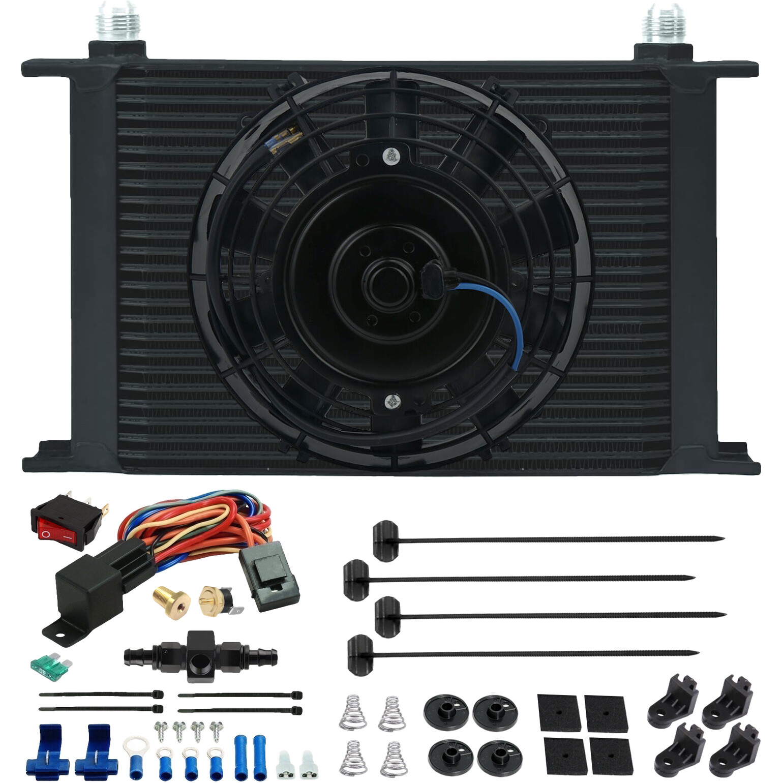 25 ROW TRANS-MISSION OIL COOLER FAN HOSE LINE THERMOSTAT TEMP-ERATURE SENSOR KIT
