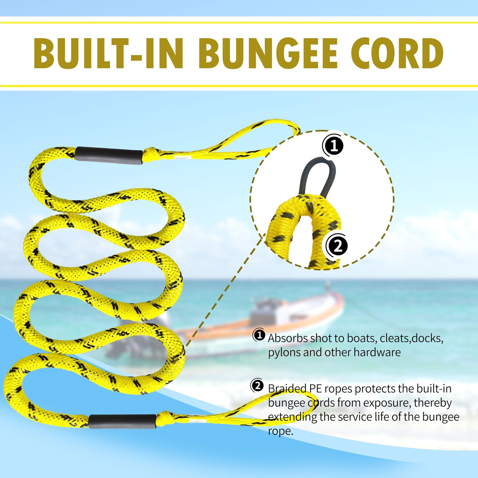 Bungee Dock Lines with Loops for Boats – Lightweight Elastic Pontoon, Deck