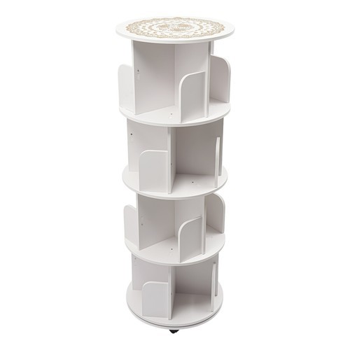 4 Tier White 360° Revolving Bookcase Round Display Book Shelf Rotating Bookshelf