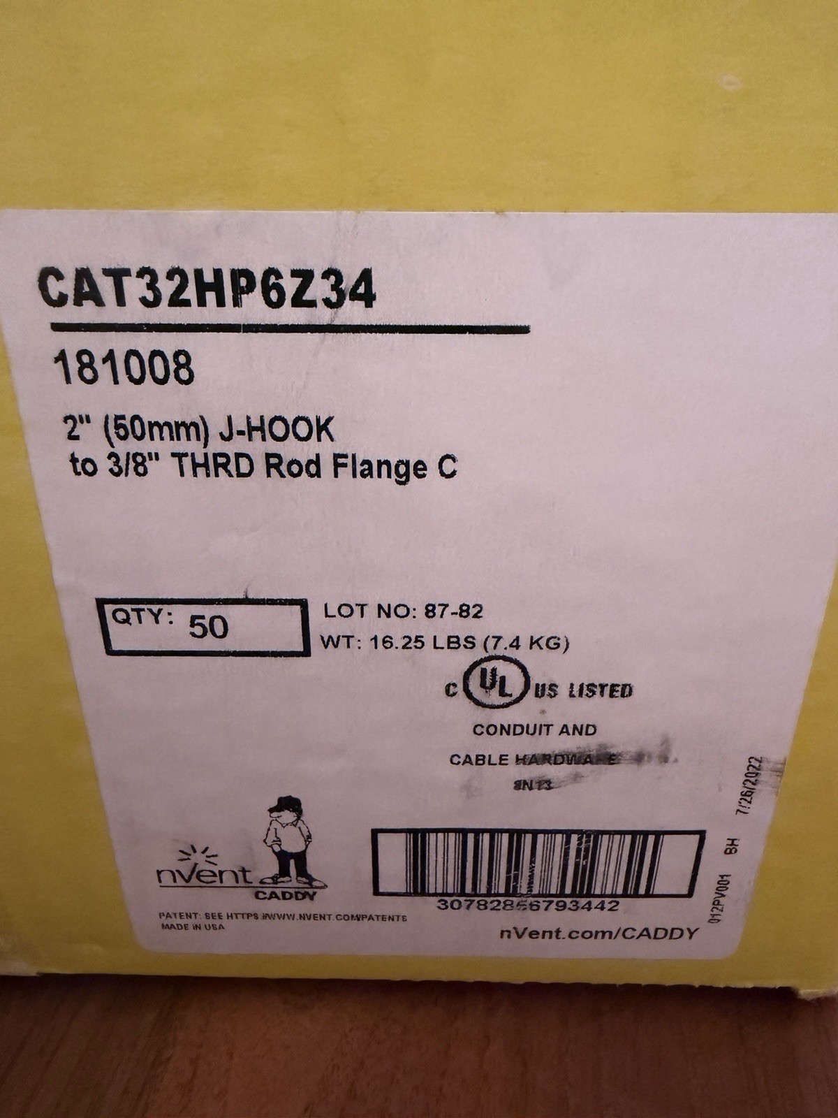 nVent Caddy CAT32HPHP6Z34. CAT HP J-Hooks, 2” Diameter, (Box of 50)