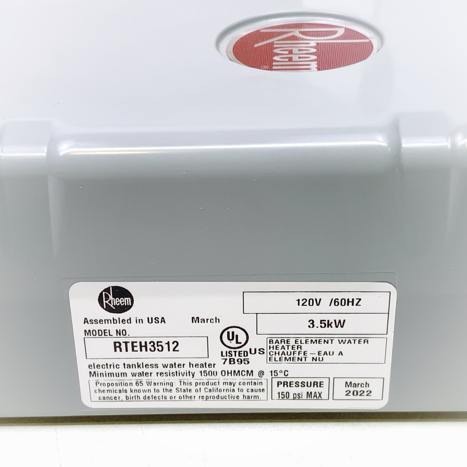 Rheem 3.5 kW, 120-Volt Non-Thermostatic Tankless Electric Water Heater RTEH3512