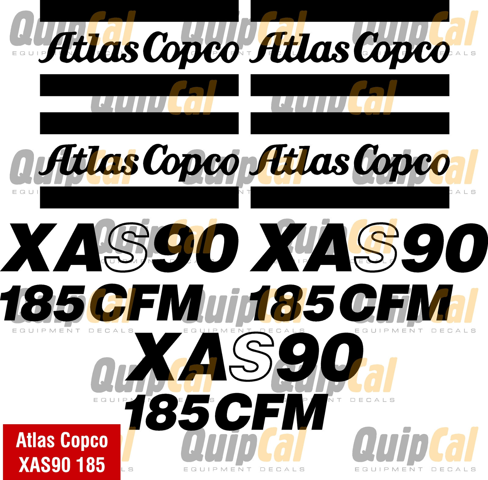 Atlas Copco Air Compressor Decal Set: XAS90, XAS185, XAS250. Decals – Compressor