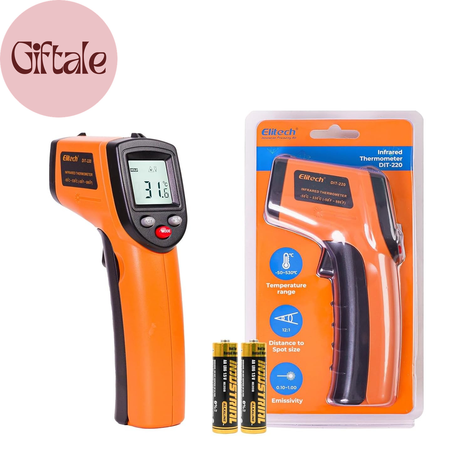 Laser Temperature Gun, Non-Contact Digital Infrared Thermometer, Adjustable Emis