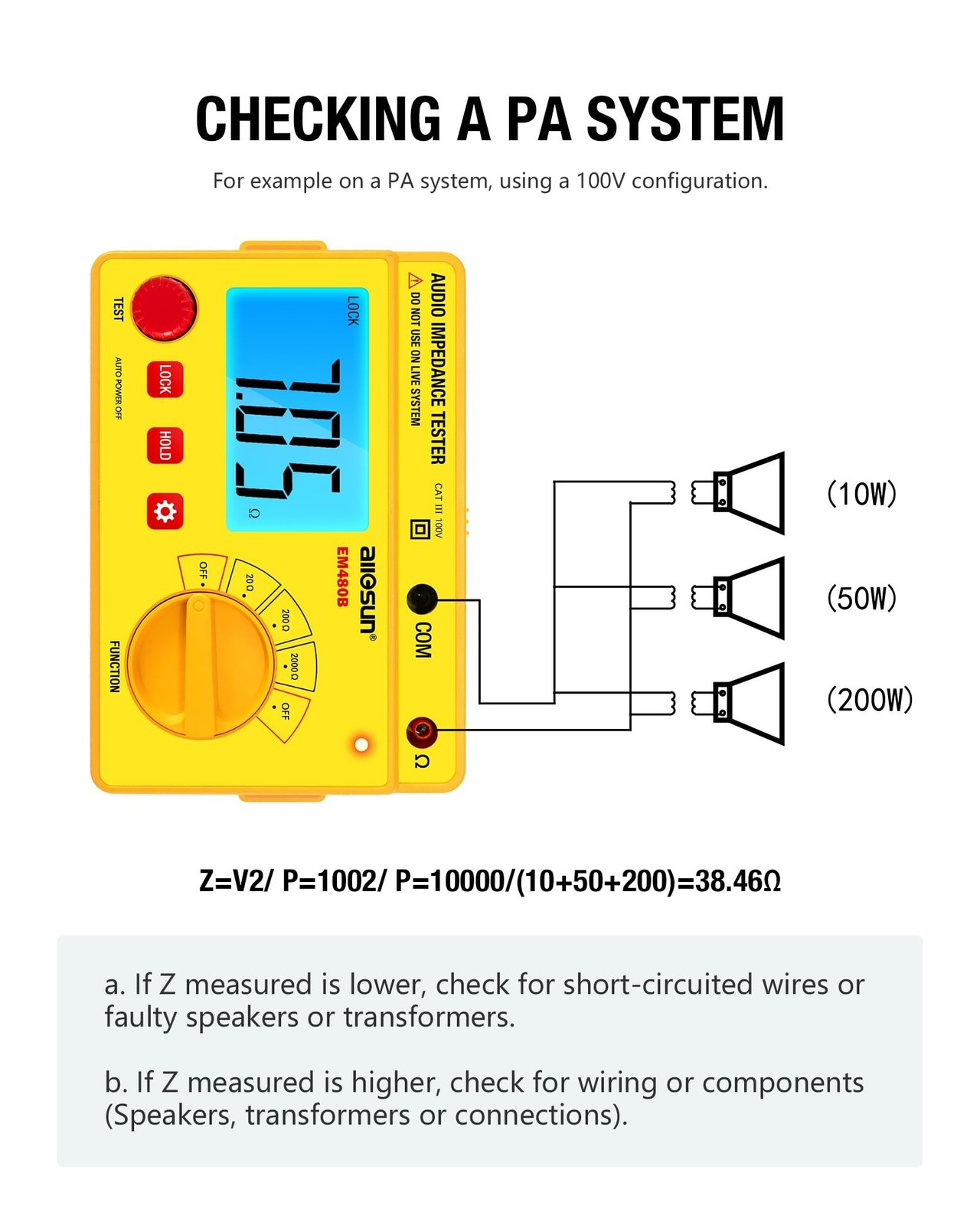 ALLOSUN – EM480B Audio Impedance Tester Digital LCD Insulation Resistance Meg…