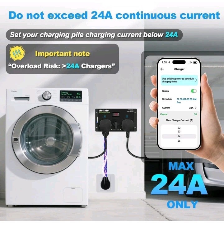 Manual EV Charging Switch for Dryer & EV, NEMA 14-30, 240V, 24A 5.76kW Max Po…