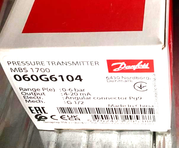 Pressure Transmitter Danfoss MBS1700 0..6Bar 4…20mA G 1/2 060G6105 + Socket