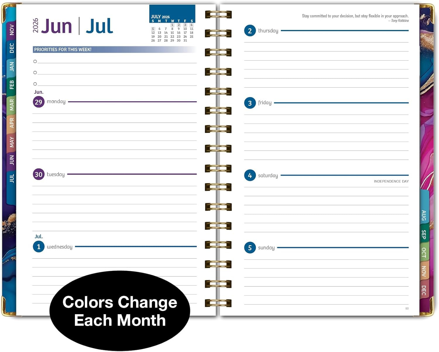 HARDCOVER 2026 Planner, 5.5″x8″: 14 Months (November 2025 – December 2026), Dail