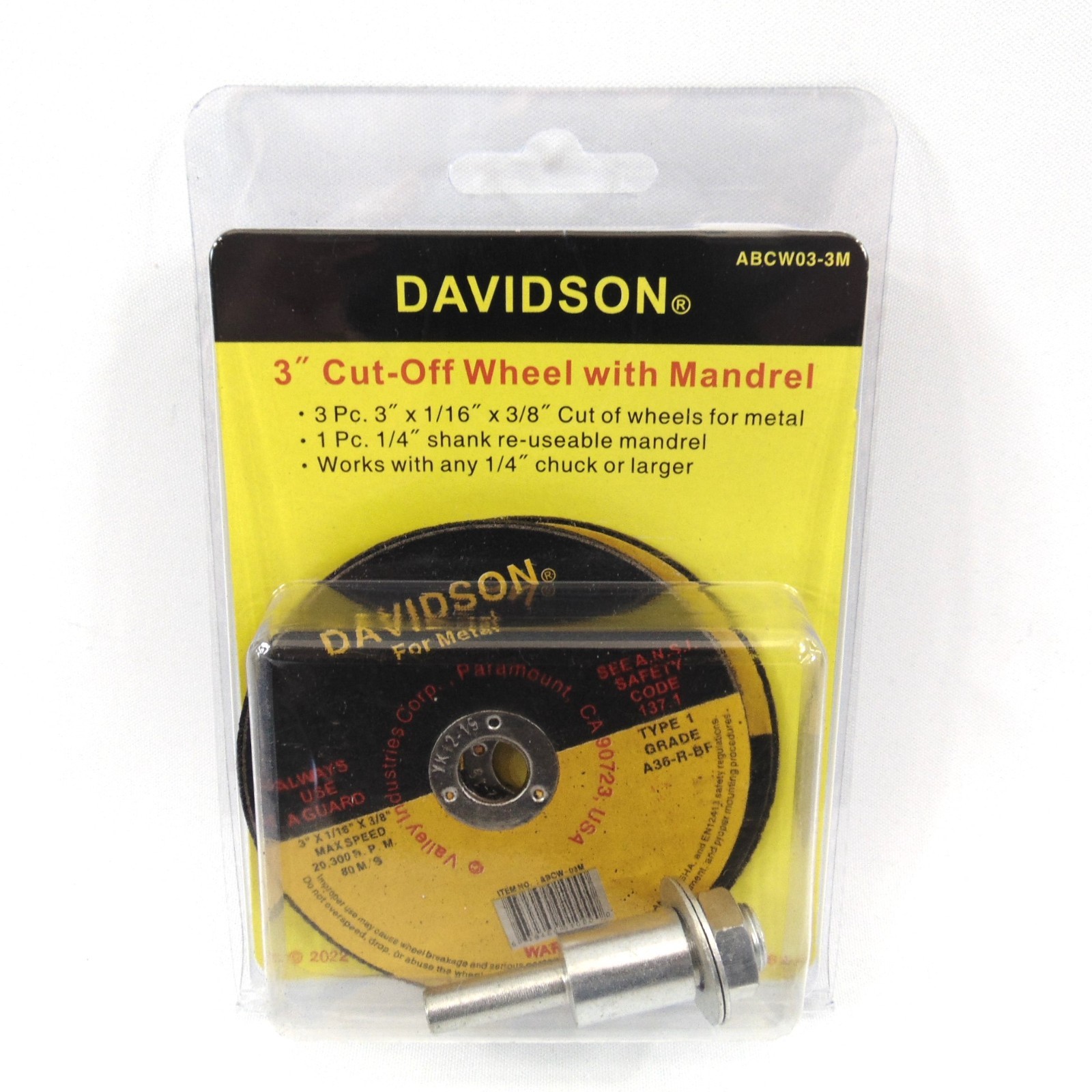 Davidson 3″ Cut-Off Wheels w/ Mandrel Metal Cutting Cutter Disc Set 3-Pack
