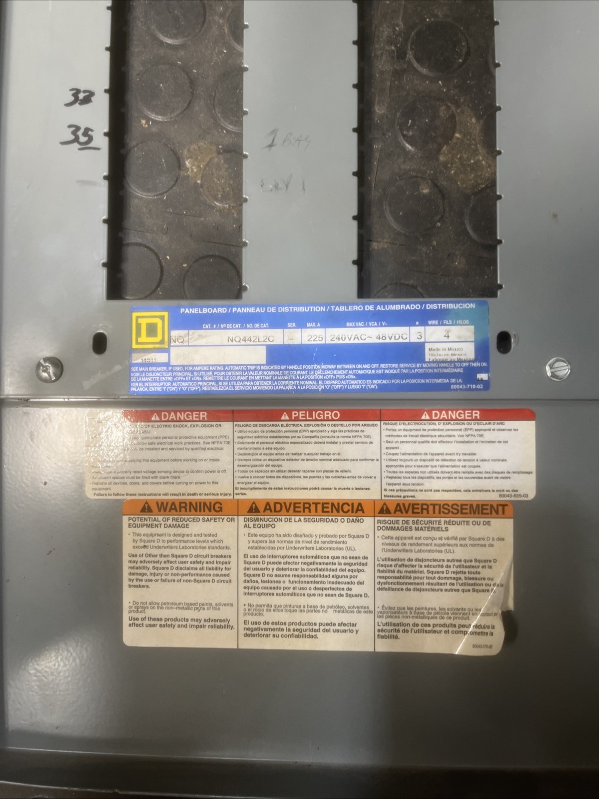Square D NQ442L2C 225 A Main Lug Panel Board