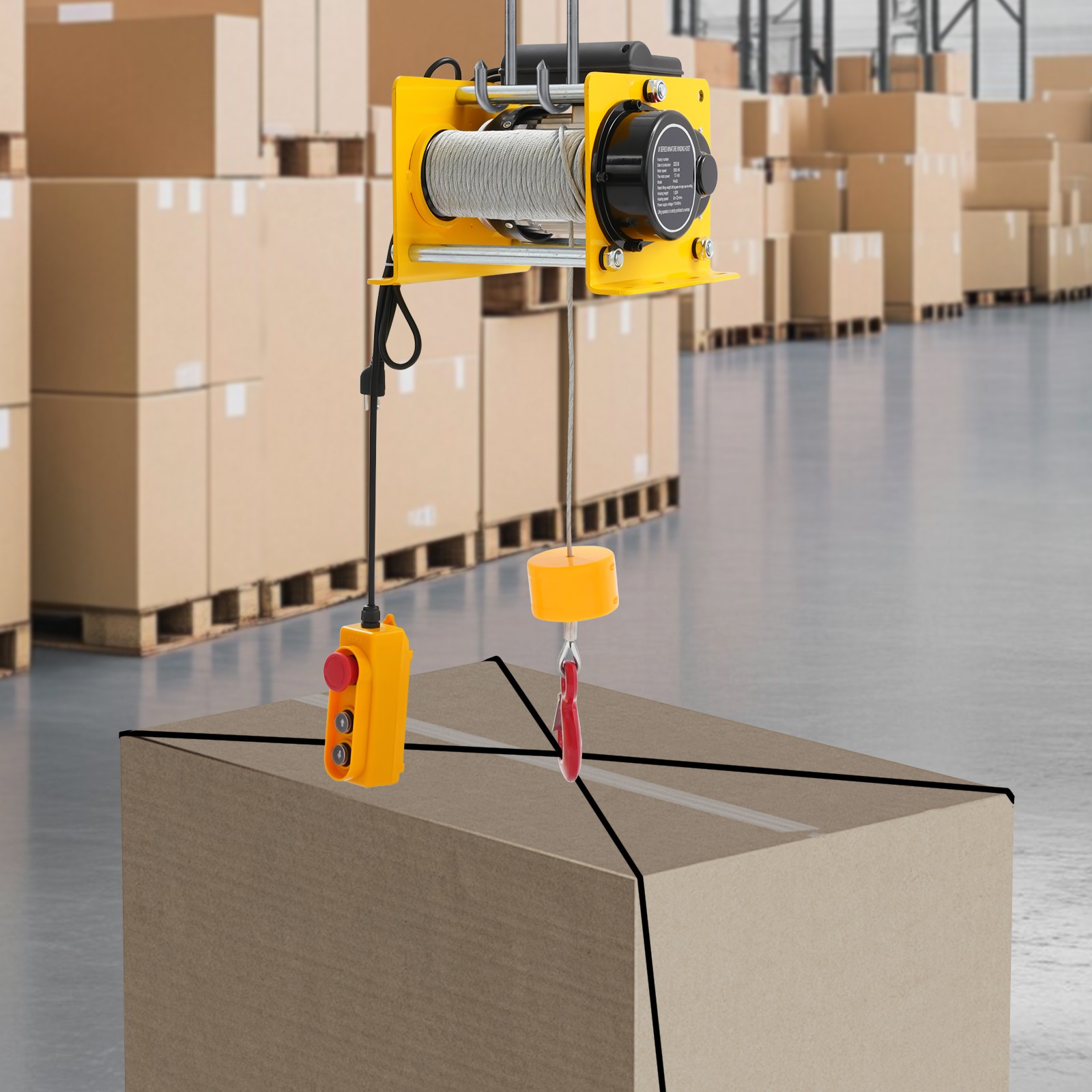 Electric Hoist Winch 881LBS for Lifting or Towing, Wire Rope 30m, Yellow, 1000W