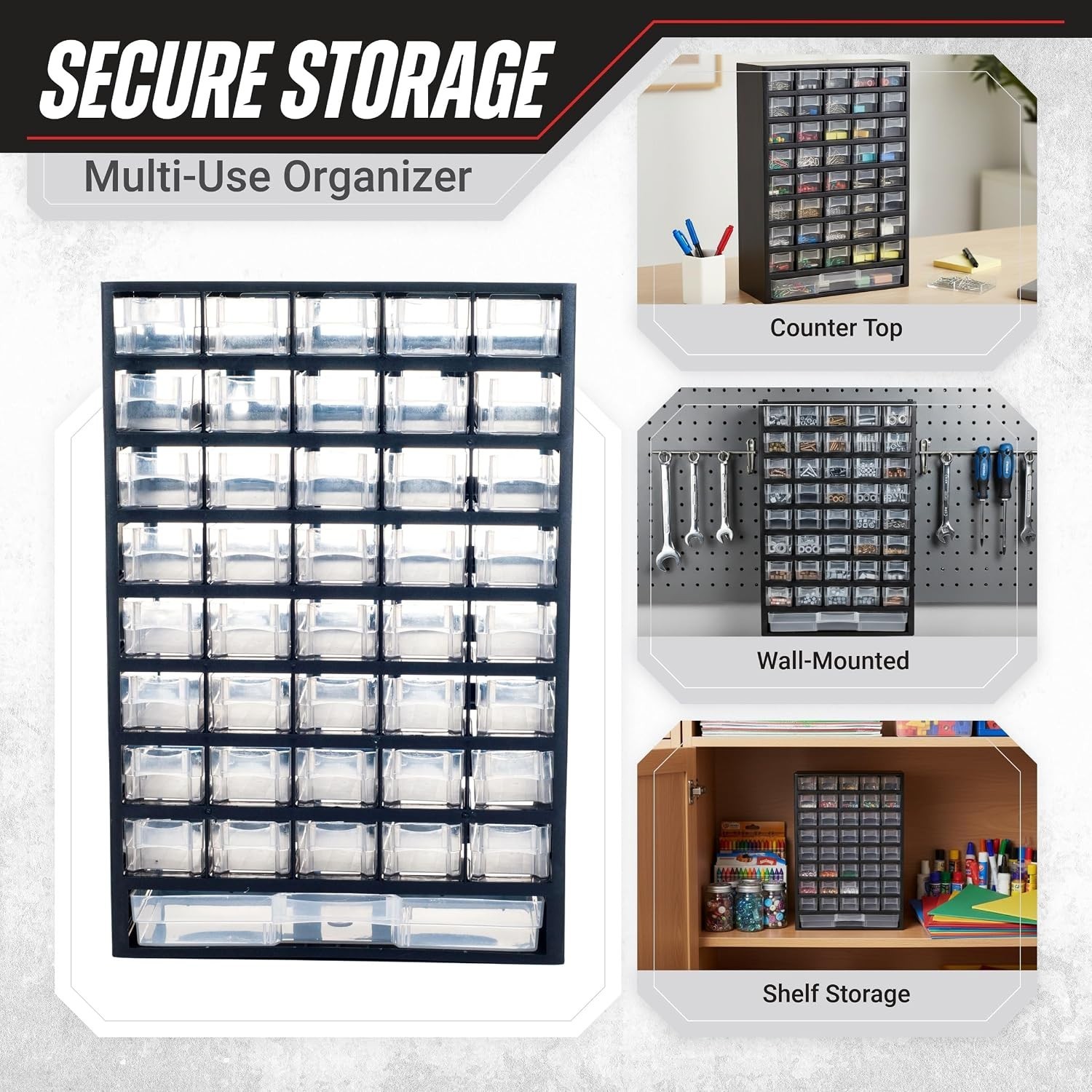 Stalwart 41-Drawer Plastic Storage Organizer Cabinet for Tools Crafts Hardware
