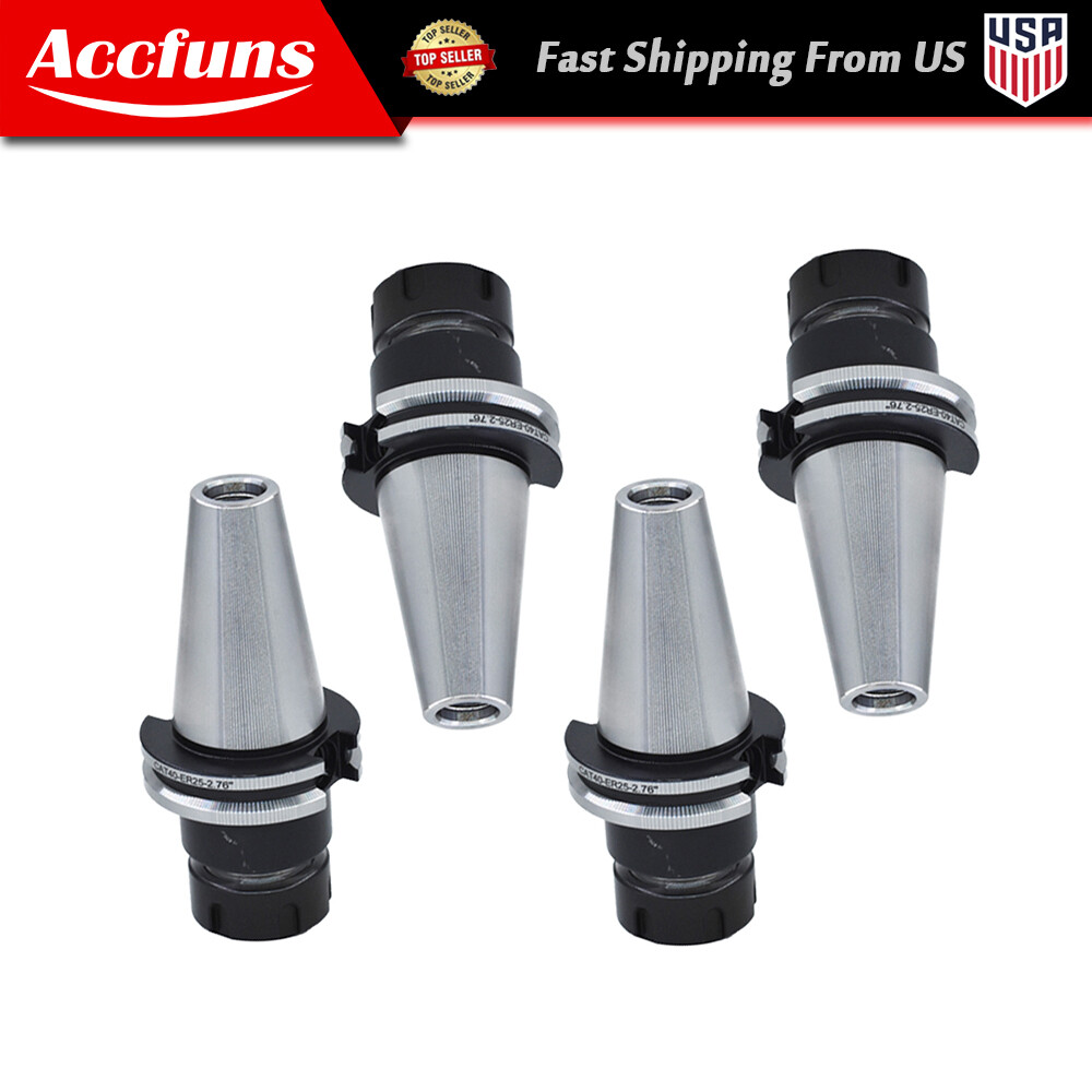 4×CAT40 ER25 Collet Chuck W. 2.76″ Gage Length 4 Chucks Tool Holder Set