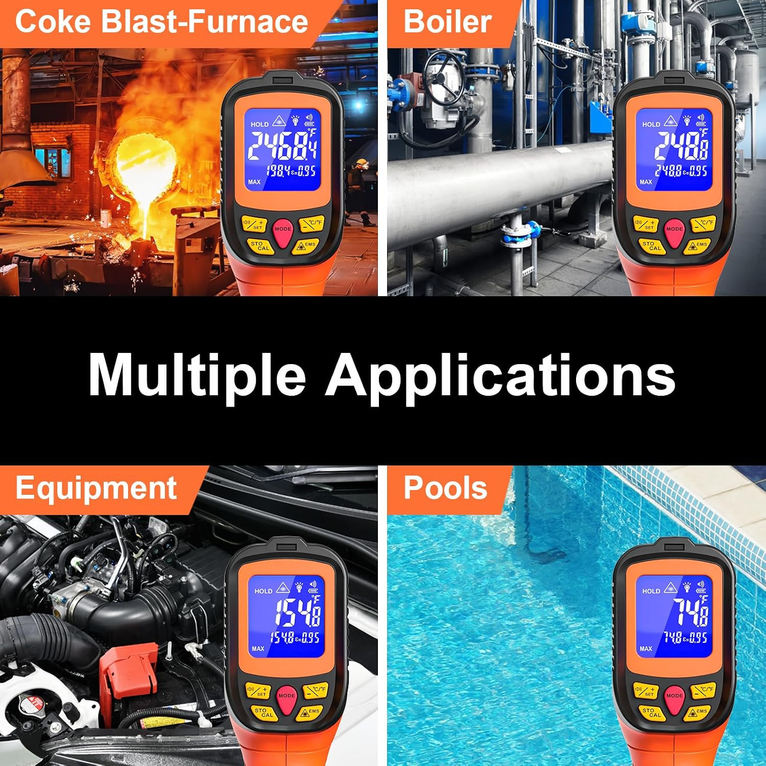 Digital Infrared Thermometer Gun -58°F to 2732°F with Laser and MAX/MIN/AVG