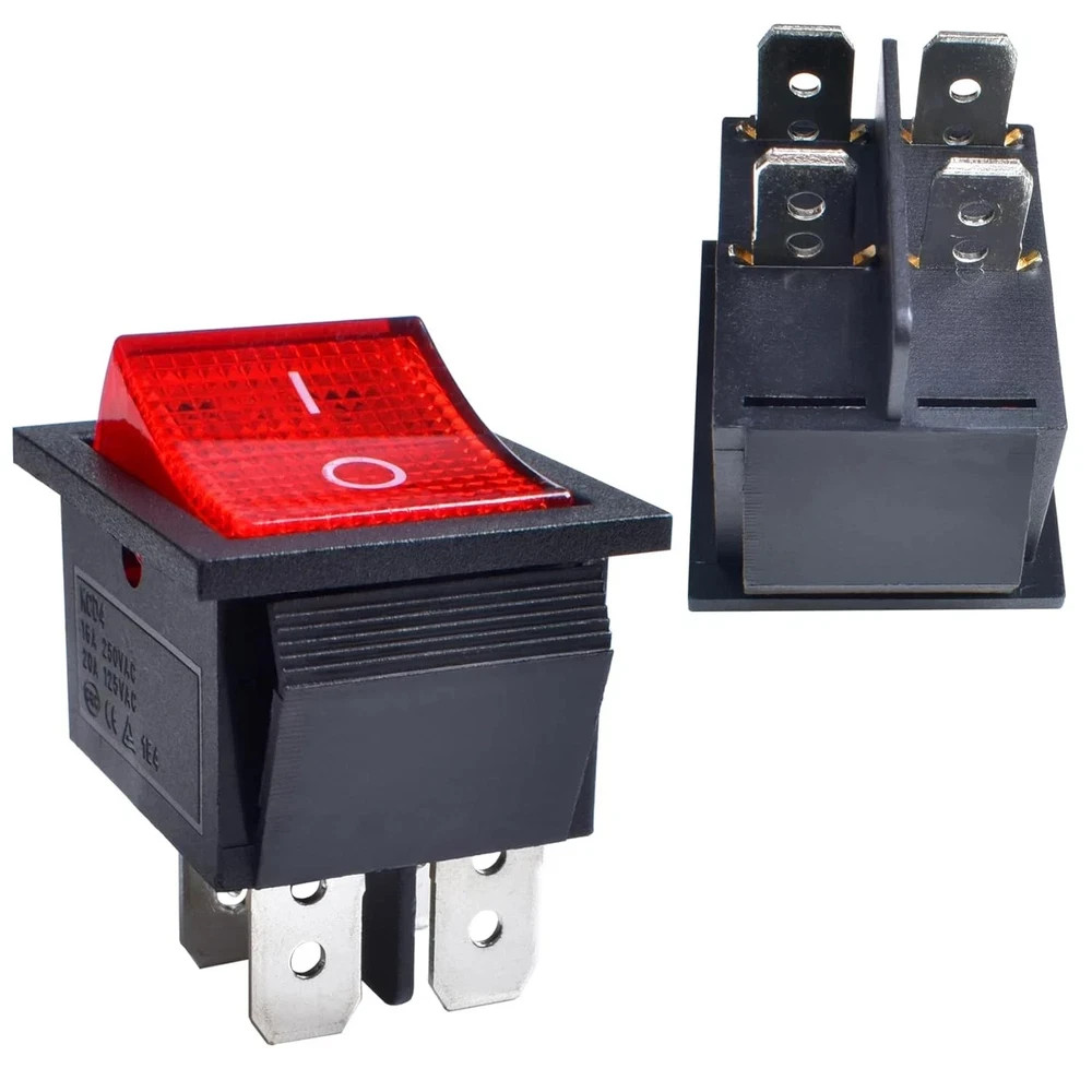 2 Pcs Rocker Switch DPST 4 Pins 2 Position on off Red LED Light 20A 125V 16A 250