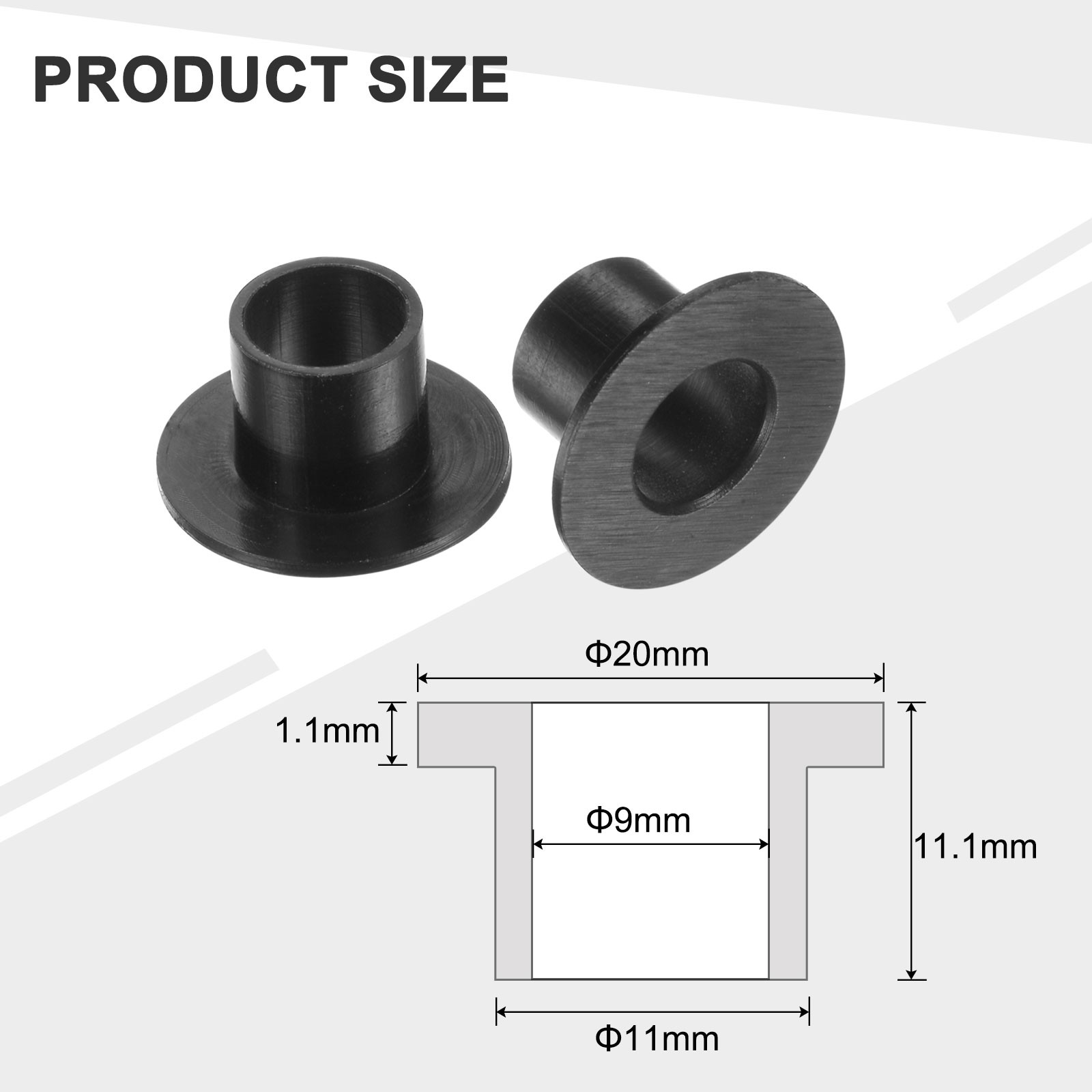 12pcs Flanged Sleeve Bearings ID 9mm x OD 11mm x Length 11.1mm Black
