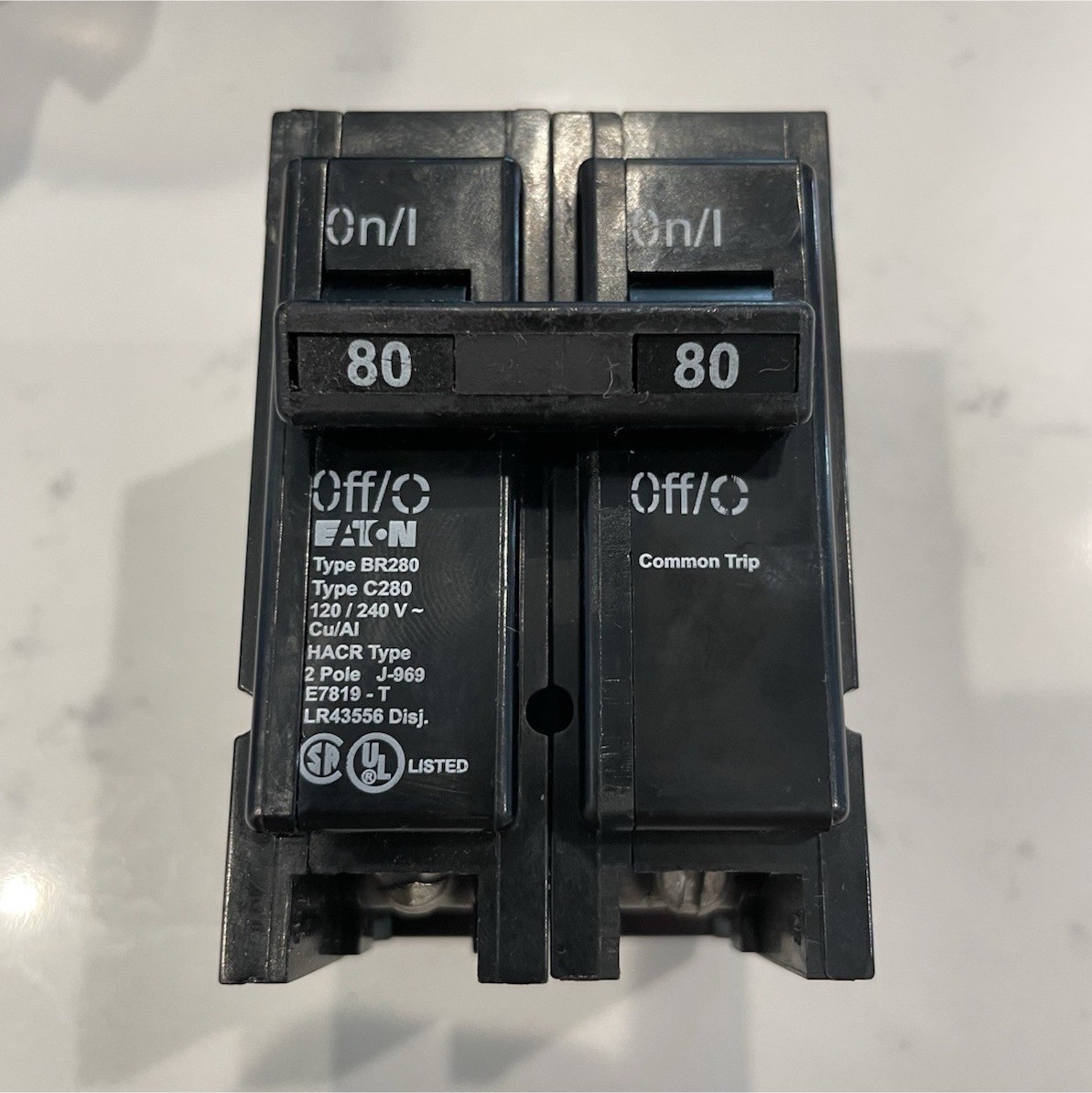 Eaton BR280 80A 2-Pole Plug-In Circuit Breaker 120/240V AC Common Trip
