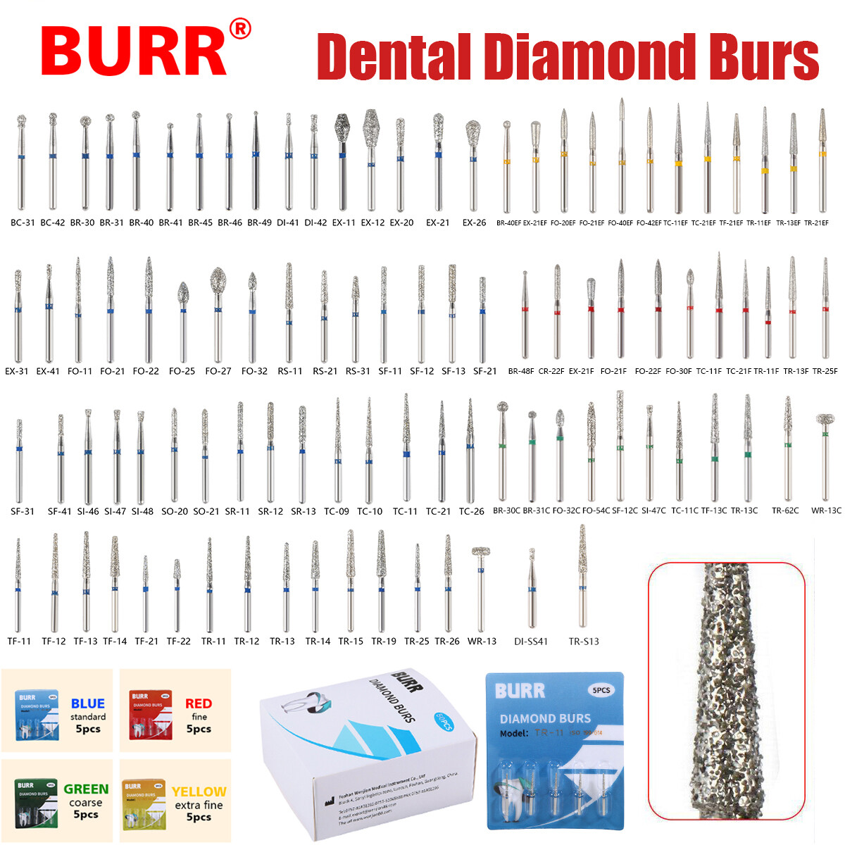 5Pc/pack Dental Fresas de diamante Bur Fit High Speed Handpiece Friction Grip DS