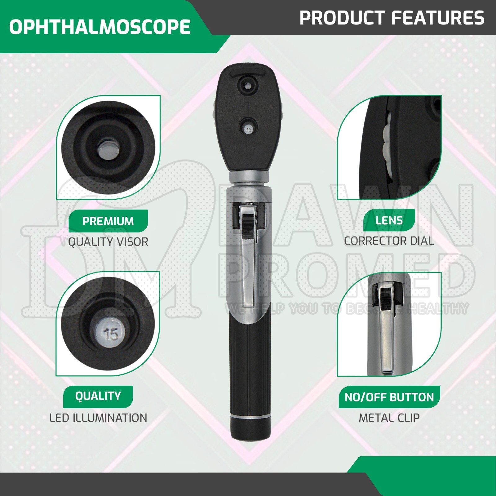 Fiber Optic Otoscope & Ophthalmoscope Examination LED Diagnostic ENT Set (Black)
