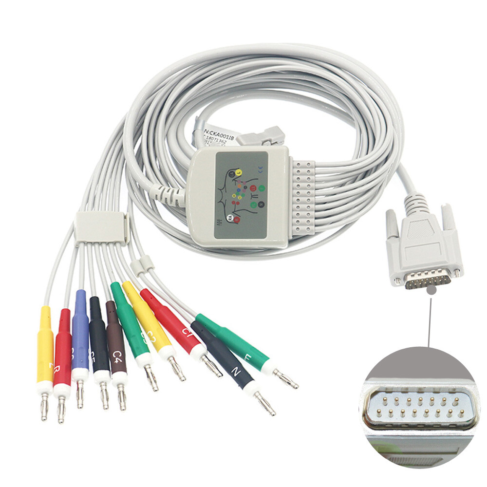 10-Lead ECG EKG Cable Fit For Nihon Kohden 1350,1350A,ECG-1250A Banana 15Pin AHA