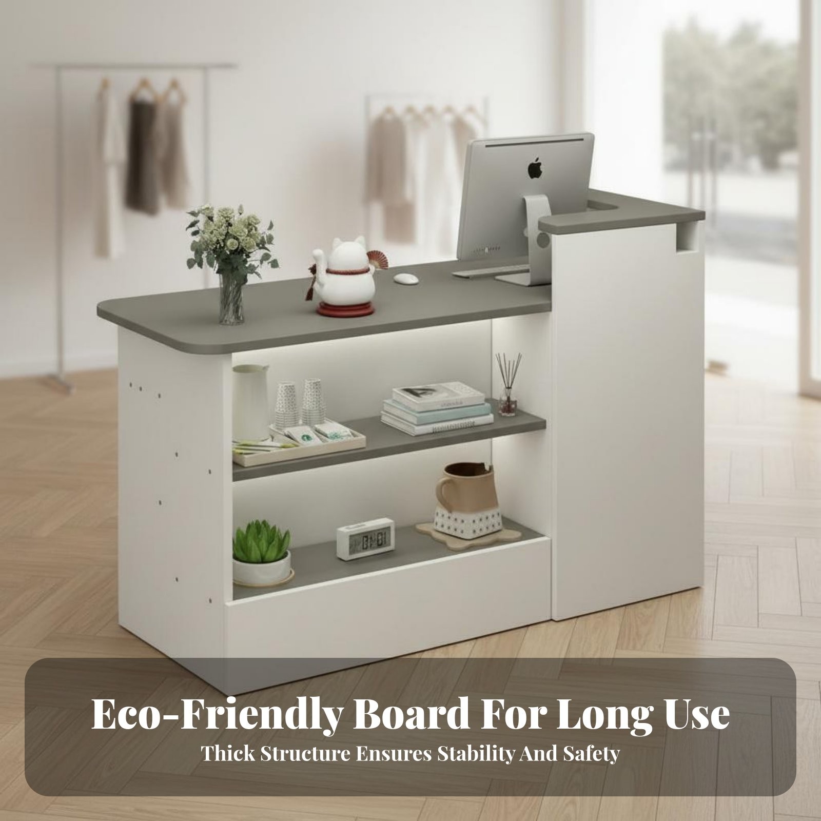 1 Piece Curved Reception Counter Modern Front Desk Retail Checkout Compact
