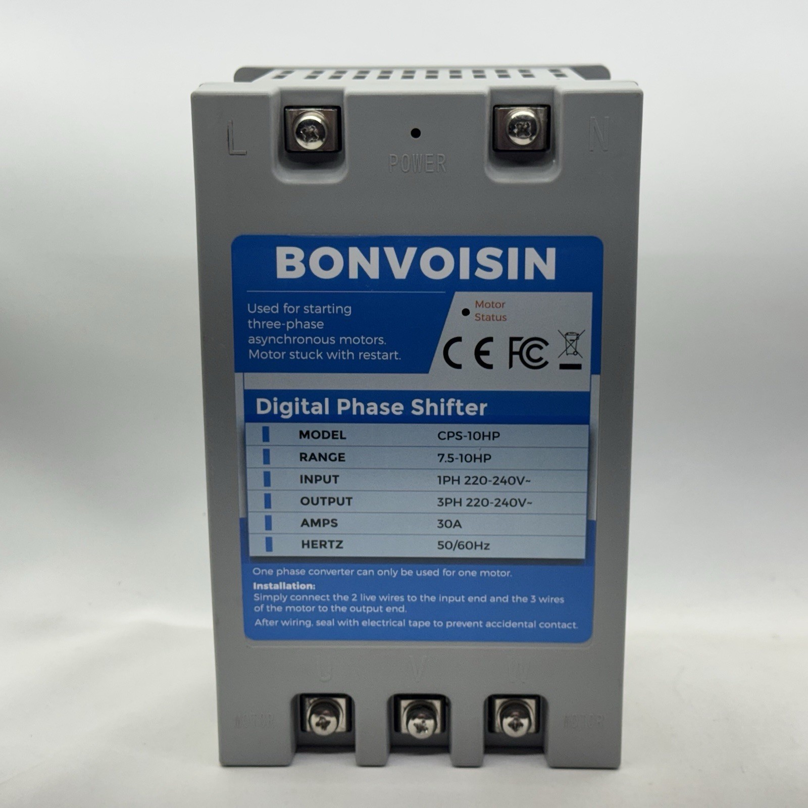 Bonvoisin 10HP 7.5kW Single Phase to 3 Phase Converter 30A 220V-240V Digital