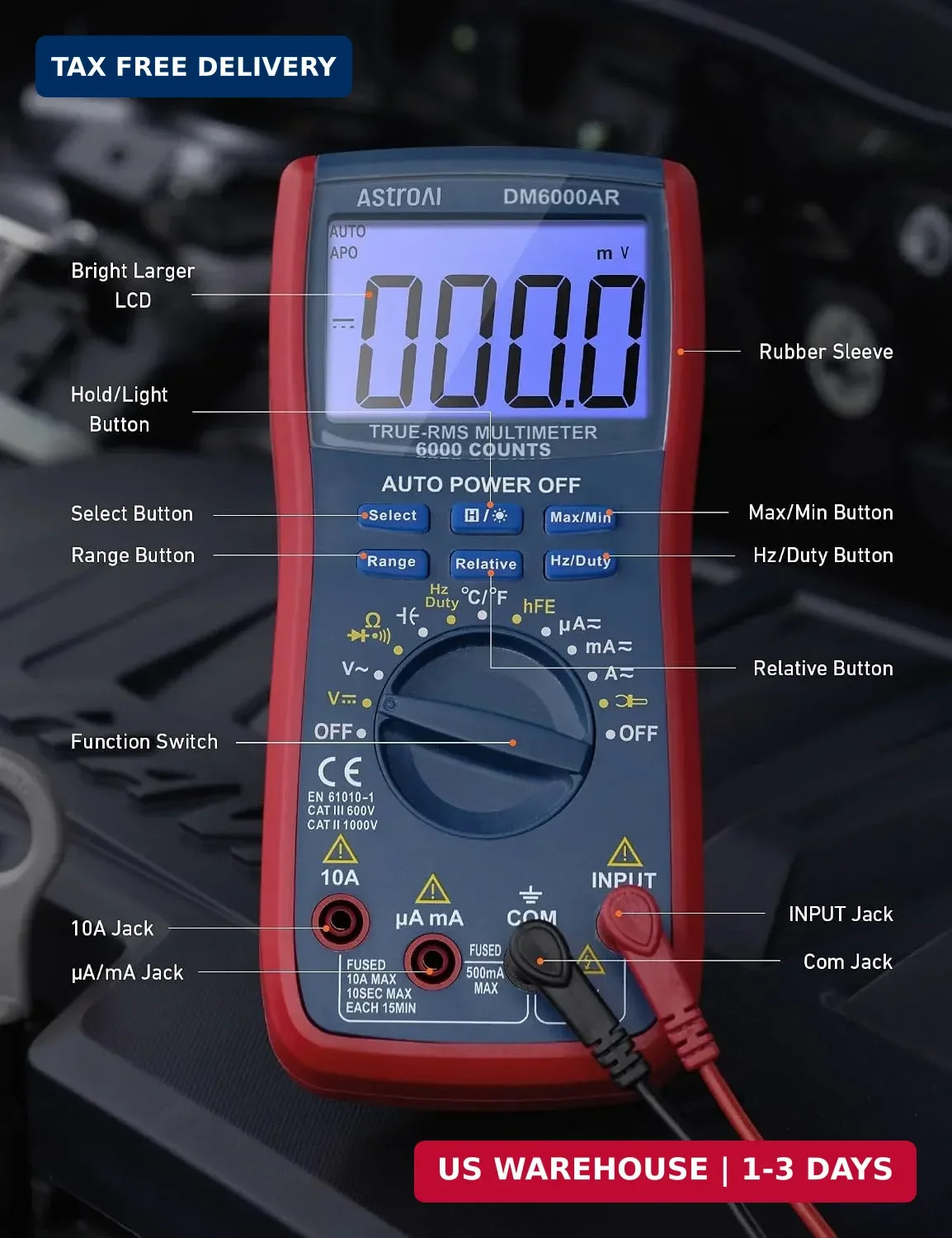 AstroAI Digital Multimeter, True RMS 6000 Counts Auto-Ranging Volt Meter for Aut