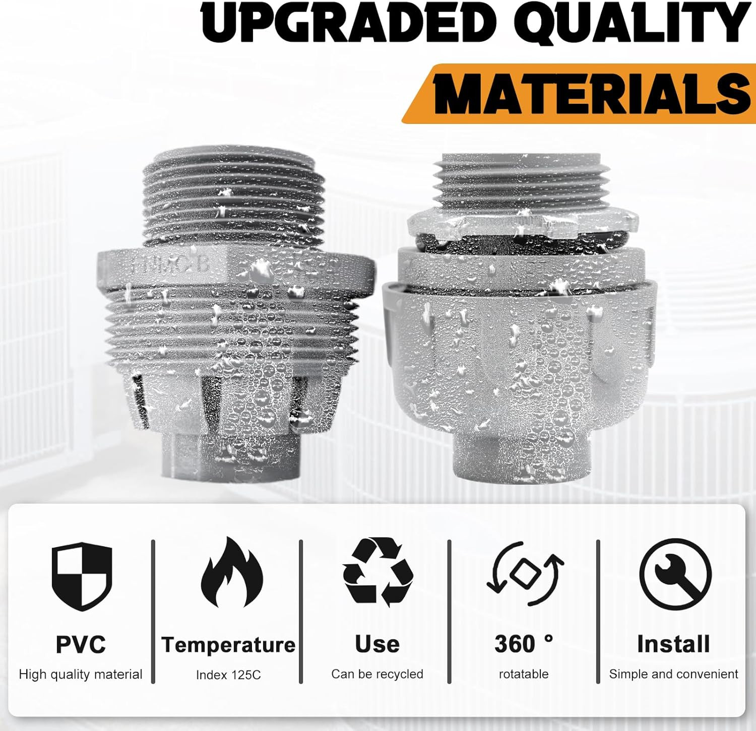 1 Inch Liquid Tight Connector PVC Flexible Conduit Connector,Straight 180 Degree