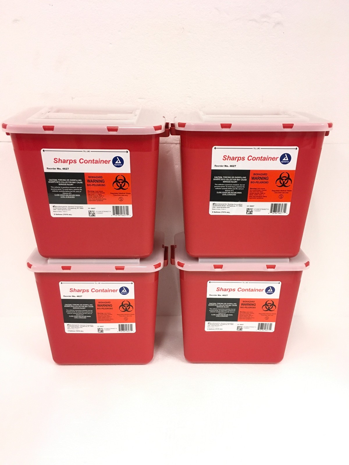New 6 PACK!! 2 Gallon Sharps Disposable Biohazard Container Red Dynamex 4627