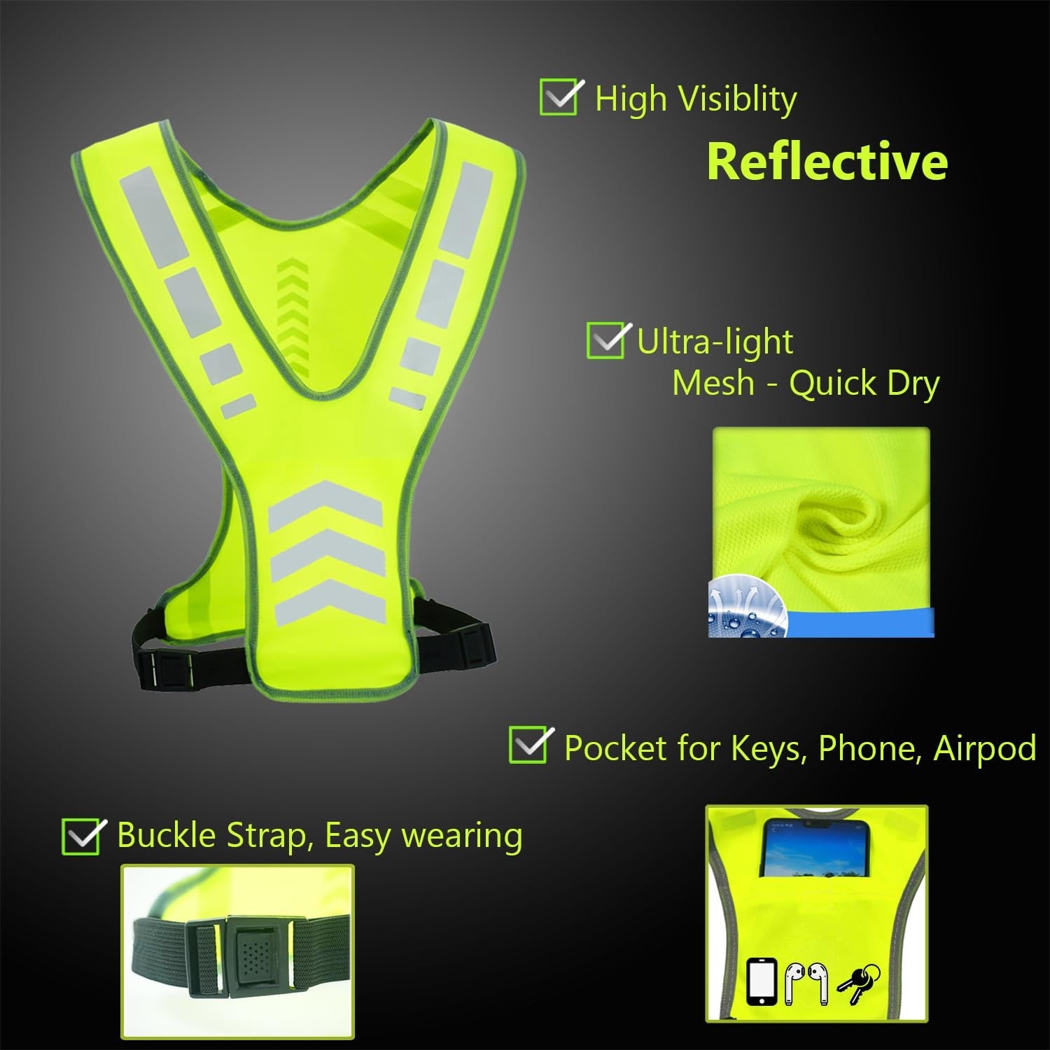 Reflective Running Vest Gear with Pocket for Women Men Kids, Safety Reflectiv…