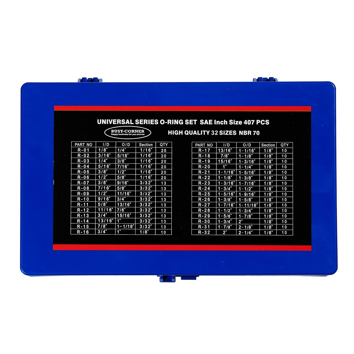 407 Pcs Universal SAE O Ring Assortment Kit，32 Inch Sizes Standard Nitrile