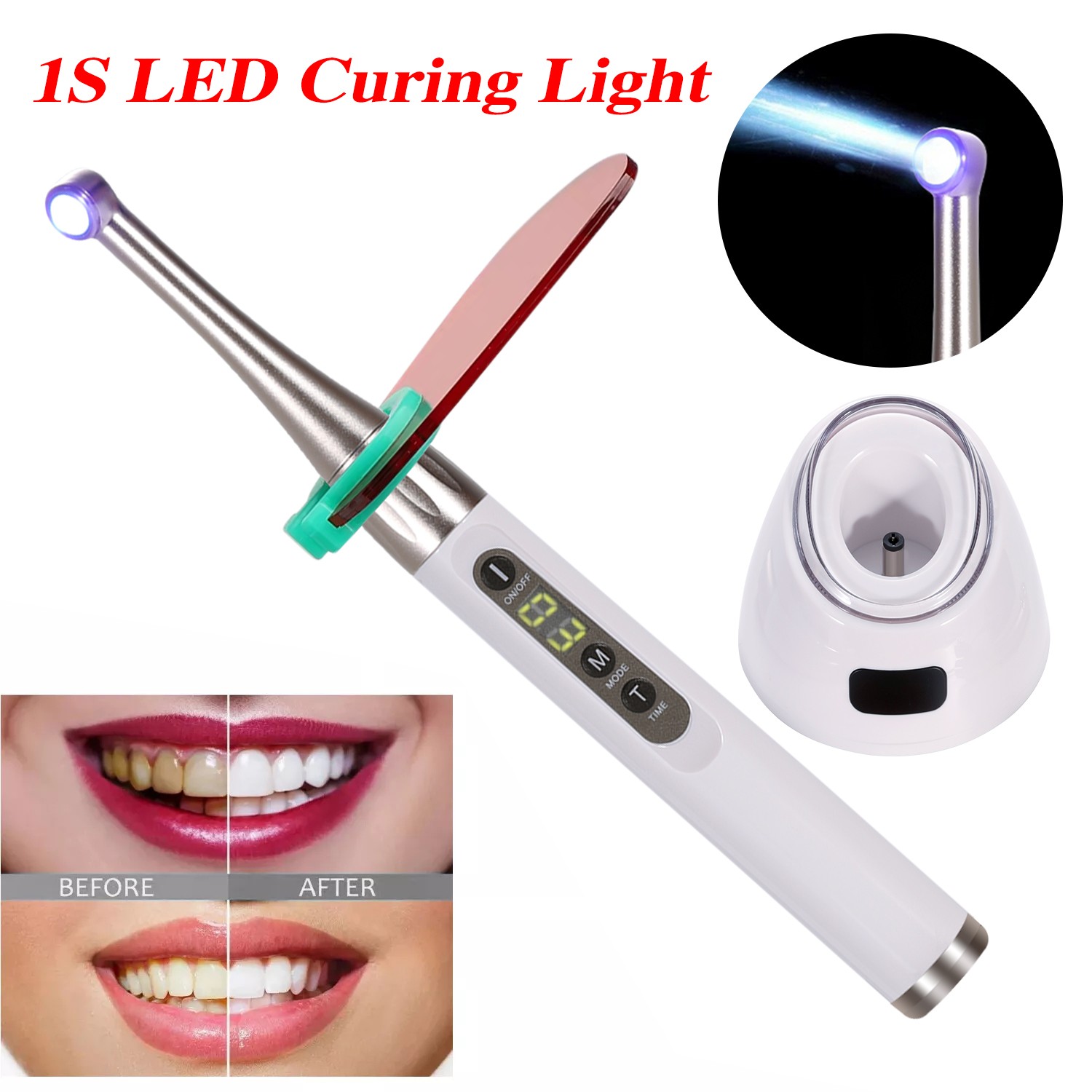 Dental Wireless Curing Light 1 Second Cure Lamp 2500mw/cm2 385nm-515nm ILED Type