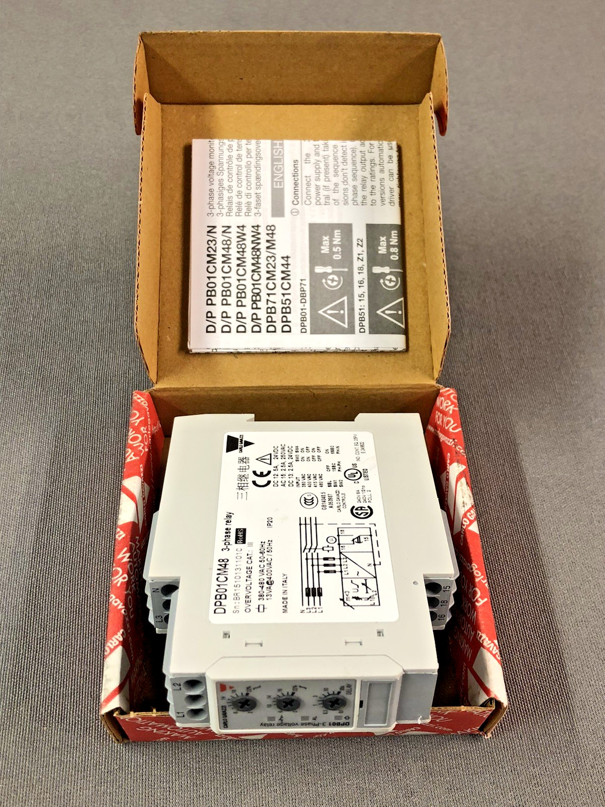 Carlo Gavazzi DPB01CM48 Phase Monitoring Relay 380-480VAC 3 Ph Adjust Delay SPDT