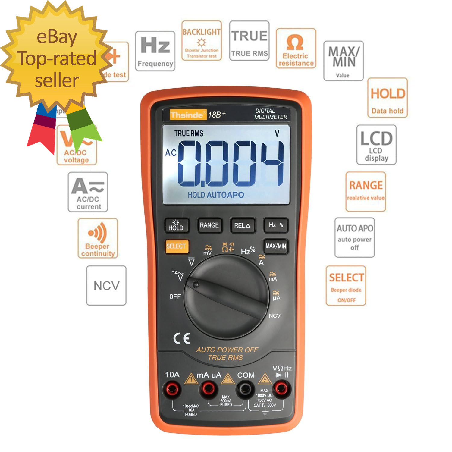 Auto Ranging Digital Multimeter TRMS 6000 with Battery Alligator Clips Test Lead