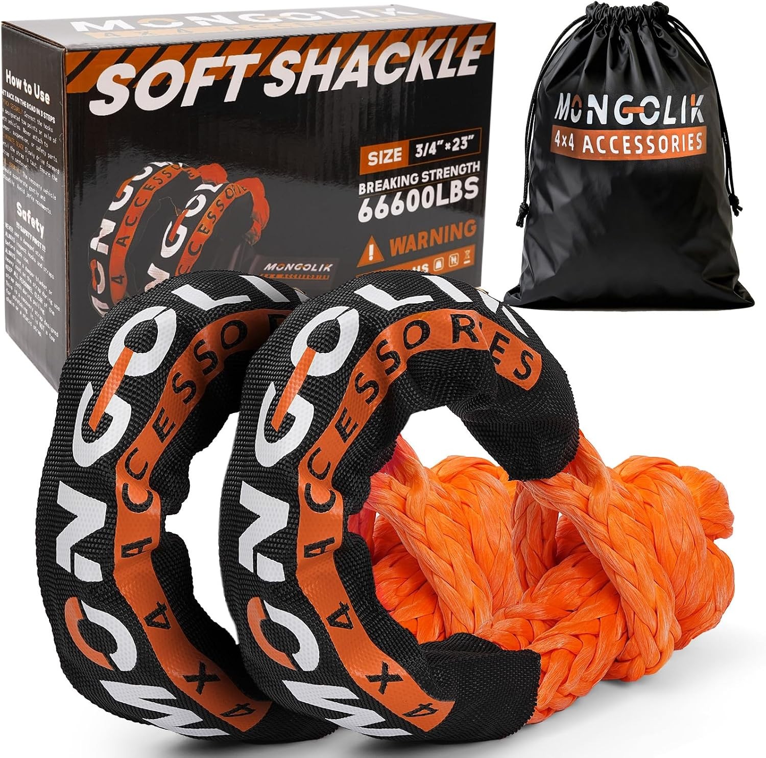 2PCS Synthetic Soft Shackle Rope 3/4 X 23Inch 66000LBS Max Break | Soft Shackle